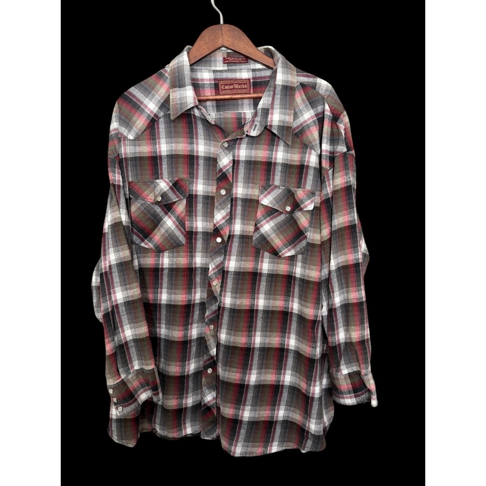 Cotton Works Mens 4X Plaid Snap Front Western Shirt Long Sleeve Work Casual